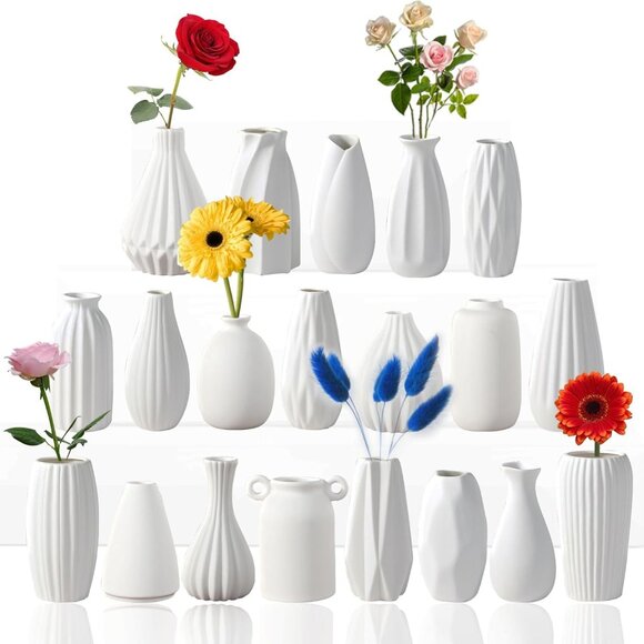 5'' White Ceramic Bud Vases Set of 20,Small Vases in Bulk for Flowers,Mini Vases